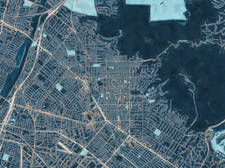 Painterly Style City Map of Whittier  California, USA in a Blue Color Scheme.