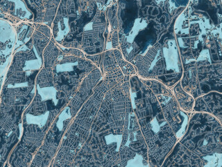 Painterly Style City Map of White Plains New York, USA in a Blue Color Scheme.