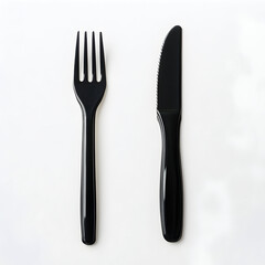 Black fork and knife isolated on white background 