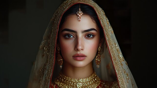 Pakistani Woman in Traditional Wedding Attire