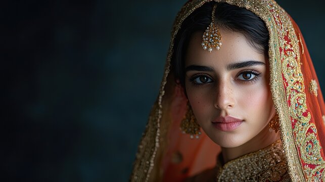 Pakistani Woman in Festive Attire for Wedding or Cultural Celebration