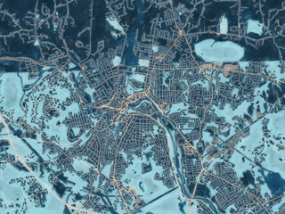 Painterly Style City Map of Woonsocket Rhode Island, USA in a Blue Color Scheme.