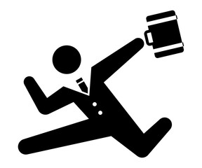 stick man business icon. rushing to go to work.