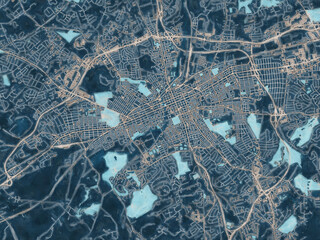 Painterly Style City Map of York Pennsylvania, USA in a Blue Color Scheme.