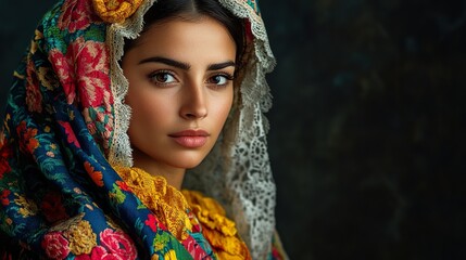 Naklejka premium Portuguese Woman in Traditional Folk Costume