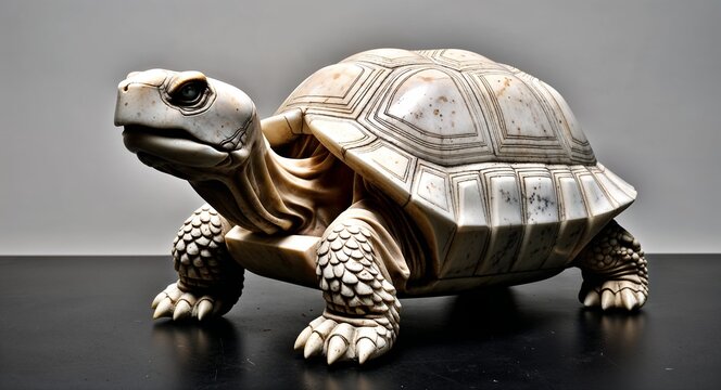 Tortoise marble statue closeup on plain black background