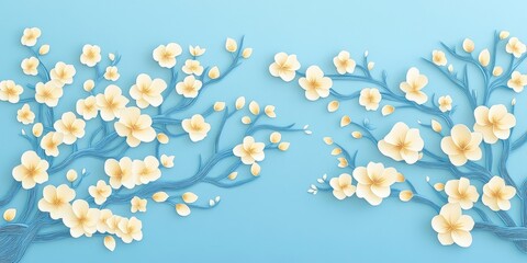 Blooming branches set against a clear blue sky, Blooming branches with a clear blue sky backdrop