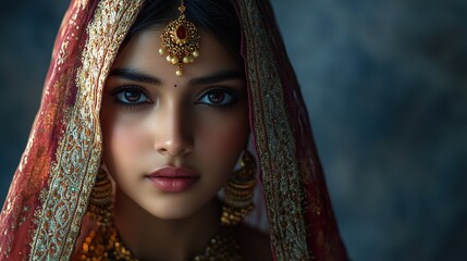 A Bangladeshi Woman in Traditional Attire with Jewelry