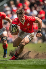 Fototapeta premium Dramatic tackle during a rugby match