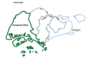 Outline Sketch Map of Singapore With States and Cities