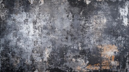 A close-up view of a textured dark grey concrete surface with patches of white and brown.