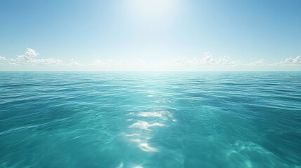 Calm tropical ocean with a clear blue sky, leaving space for copy on the horizon