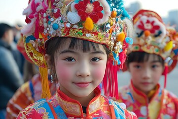 Traditional chinese festival: children in vibrant cultural attire