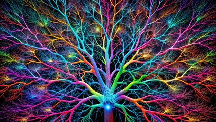 Colorful Nervous System Tree on Black Background - Conceptual Art for Science and Health