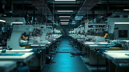 Industrial Sewing Machines in Factory Manufacturing Production Garment Industry
