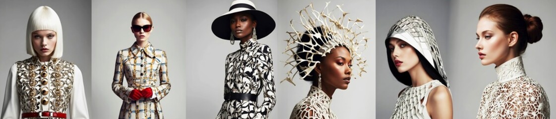 Diversity: Different women model dressed in a stylish white dress, showcasing a minimal yet refined and fashionable appearance.