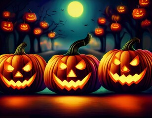 halloween pumpkins in a row