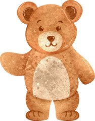 Watercolor brown teddy bear