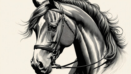 Vintage Horse Head Sketch in Retro Engraving Style.