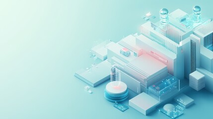 Futuristic Technological Landscape with Abstract Geometric Shapes and Structures