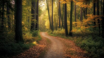 Fototapeta premium quiet forest path, lit only by the soft glow