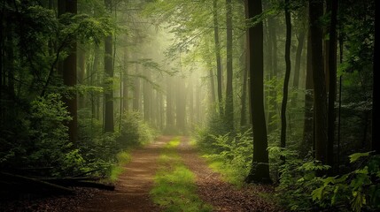 Obraz premium quiet forest path, lit only by the soft glow