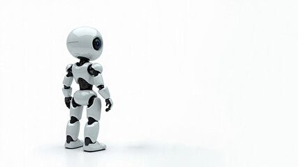 Fototapeta premium closeup of a clean white metal robot isolated on a empty white background, technology, futuristic, modern, structure, hexagon, research, from behind