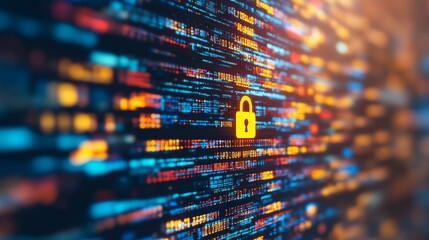 Digital Security Lock on vibrant Code Background Cybersecurity and Data Protection Visual Concept