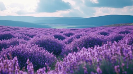 Naklejka premium Purple heather fields stretching across the European landscape, with ample space for text