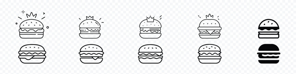  King burger icon, Burger icon. Fast food. Cheeseburger icon, Cheese burger vector icon set,  burger icon on a white background. Fast food