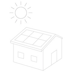 ソーラーパネルを使った太陽光発電システムのイラスト