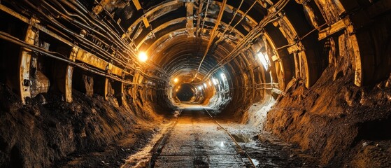 An intricate underground silver mining system with tunnels illuminated by warm industrial lighting