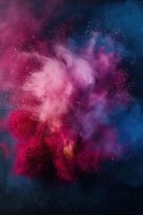 Vibrant explosion of colorful powder against dark background with dynamic energy and motion