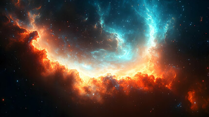 Fototapeta premium Vibrant cosmic nebula with swirling colors and starry background.