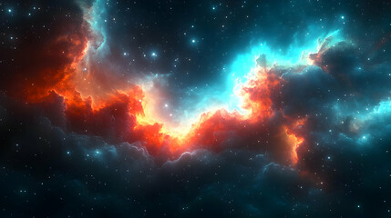 A vibrant cosmic scene showcasing colorful nebulae and stars.