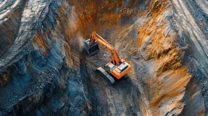 Detailed view of gold mining excavation equipment digging into the earth's rich layers of ore
