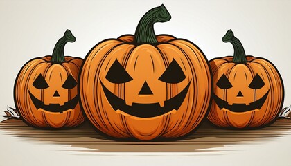 three halloween pumpkins on white