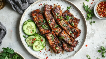 Delicious Grilled Meat with Fresh Vegetables and Herbs