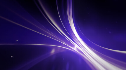 Illustration of abstract glowing light wavy purple stripes with particles and effects on black background