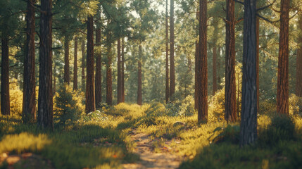 Obraz premium Lush 3D Model of a Dense Pine Forest Scene