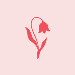 Vector illustration of tulip flower in simple hand drawn and linocut style. Simple contour vector illustration for cosmetics, postcard and pattern.