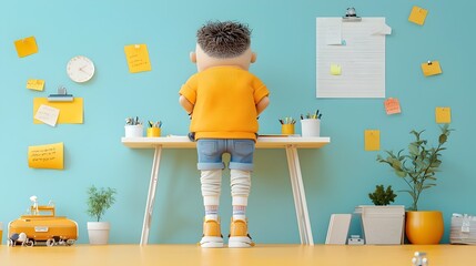 3D Clay Figure of Office Worker at Adjustable Standing Desk Dealing with Leg Discomfort from Extended Hours of Standing at Work