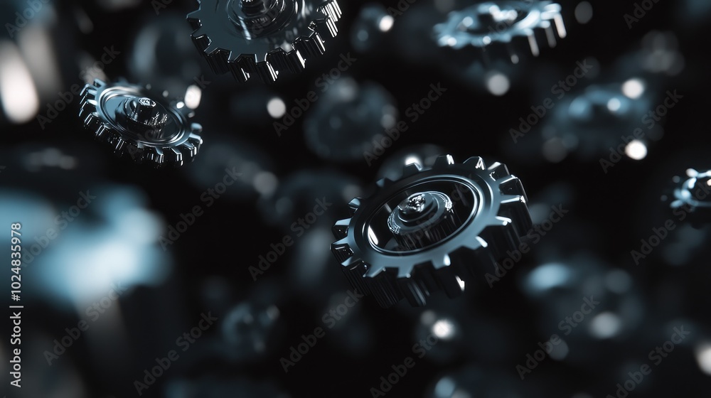 Poster abstract 3d gears floating in space, each gear representing a different aspect of business managemen