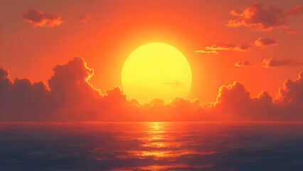 Sunset over the sea romantic scene