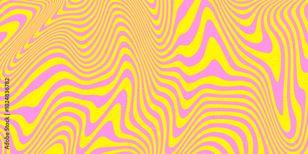 Aufkleber Cool Groovy Retro Pattern. Abstract Psychedelic Wave Lines Y2k Background. Pop Art Texture.