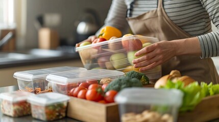 woman packing healthy snacks for her kids, ensuring they have nutritious options available throughout the day