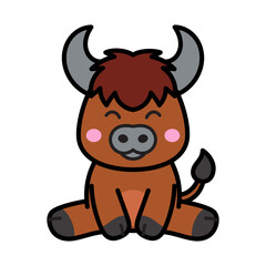 Cute Buffalo Cartoon Illustration