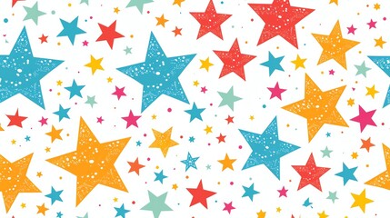Obraz premium A cheerful, colorful pattern of stars and dots on a white background.