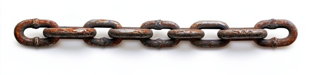 Fototapeta premium Detailed close-up of a vintage rusted steel chain isolated on transparent background.
