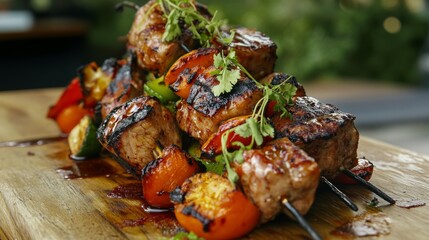Grilled Skewers with Colorful Vegetables and Herbs